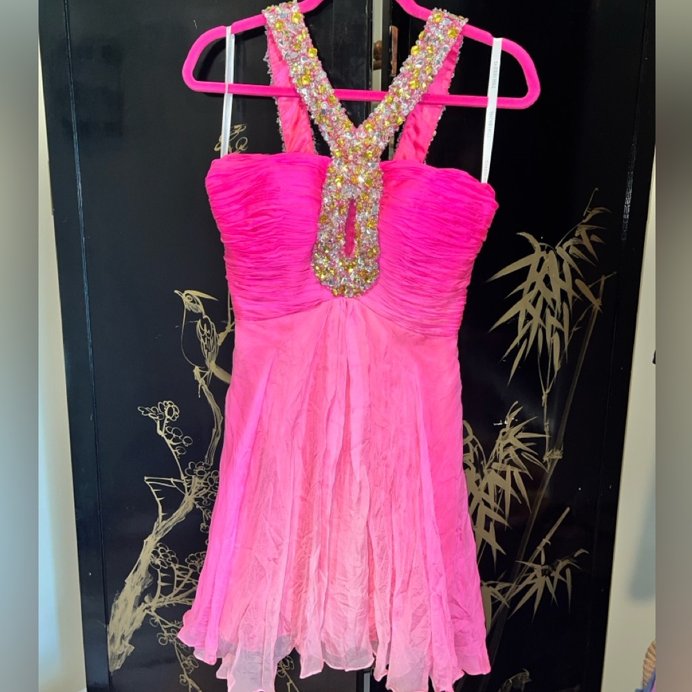 Pink Barbie Palm Springs Sherri Hill CocktailDress Neon Summer Party Prom Formal